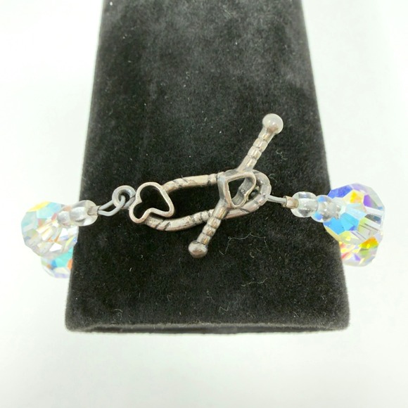 Aurora Crystal Faceted Glass Beaded Bracelet Clear Toggle Clasp 8 Inch - Picture 3 of 7